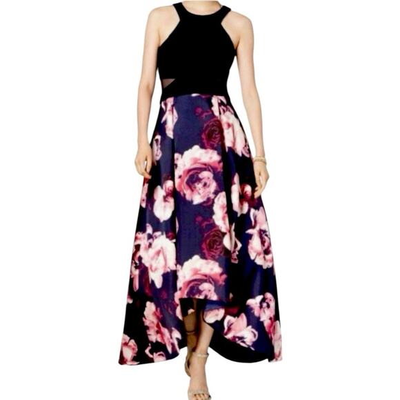 Xscape Ballgown Formal Dress Halter Neck High Low Blue Pink Floral Women Size 8 - Picture 1 of 15